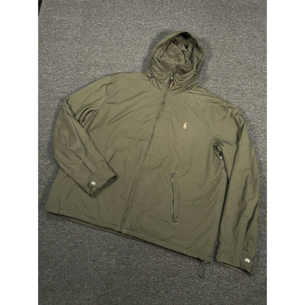 Vintage Polo Ralph Lauren Jacket Men XL Bomber Army Green Stowaway Hood Full Zip